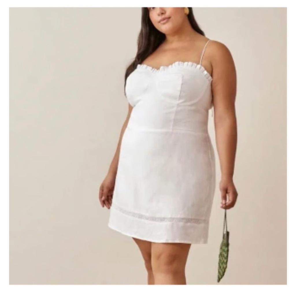 Reformation Andie Linen Dress tie spaghetti straps mini white plus size 22